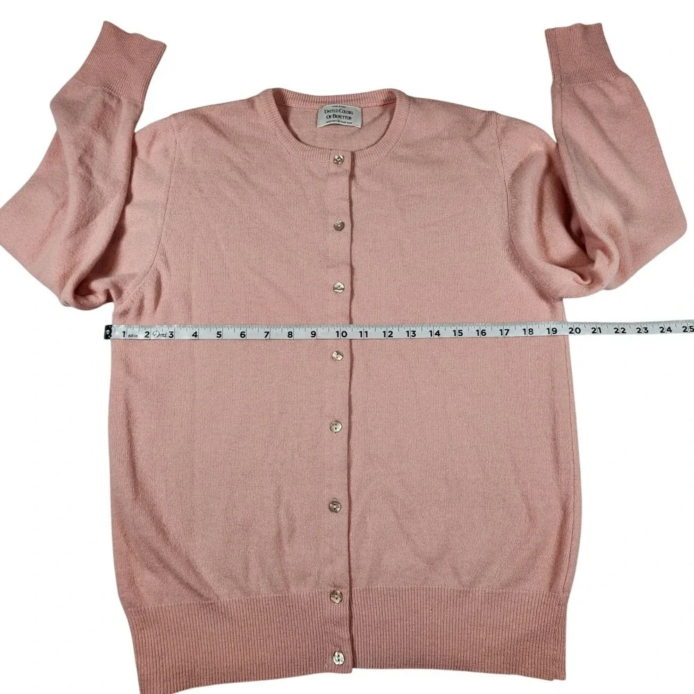 Vintage Benetton Pink Cardigan Made in Italy Extra Fine Merino‎ Wool Size L/XL